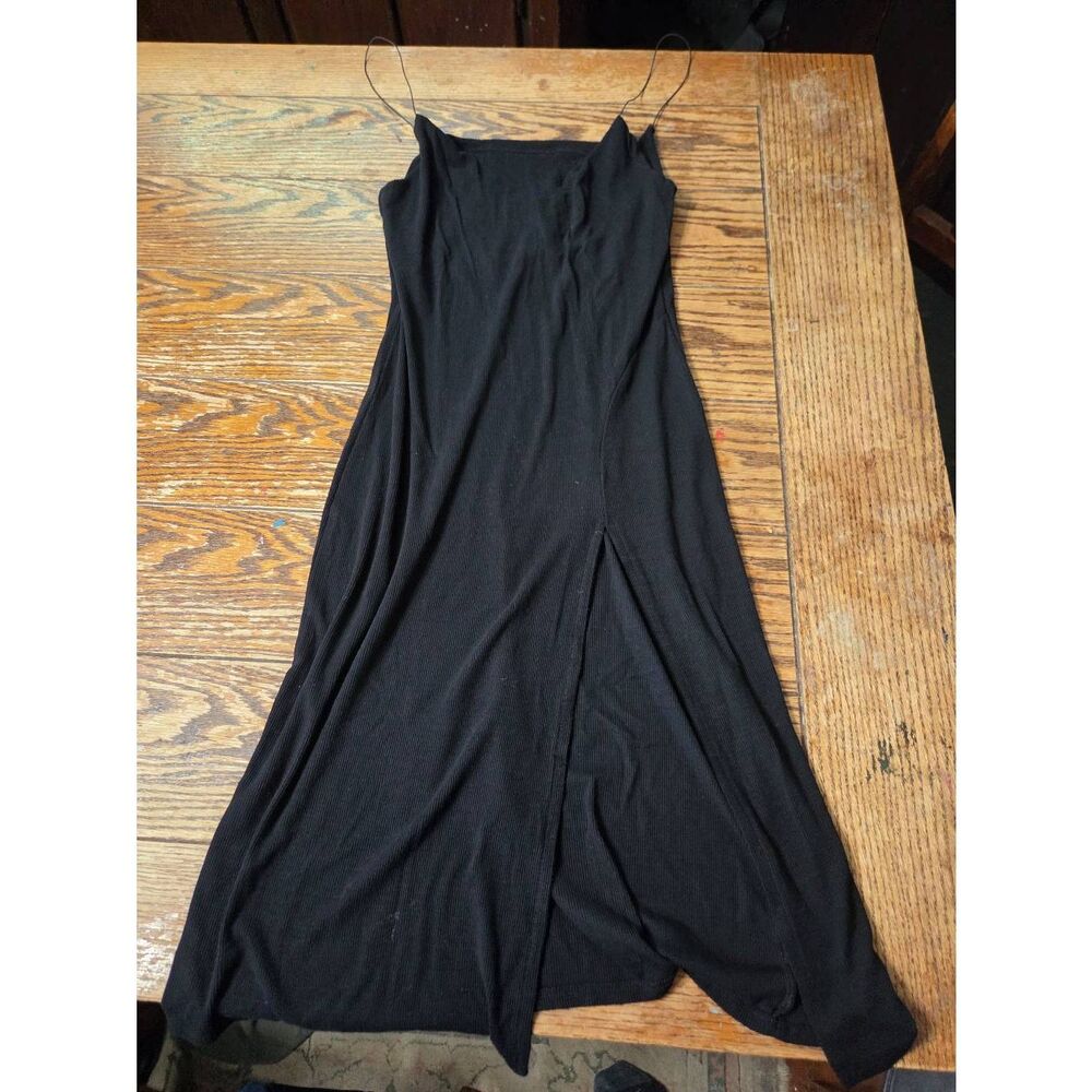 Joah Brown Strappy Slit Dress Black Ribbed Sz M/L - Picture 2 of 4